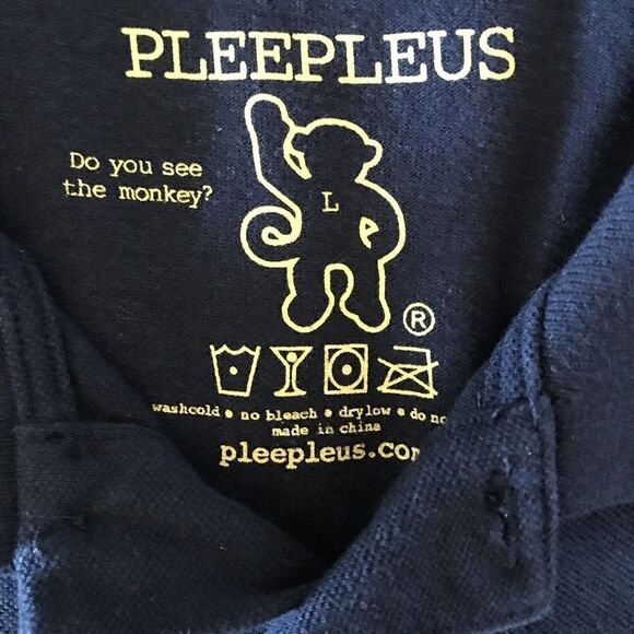 PLEEPLEUS SS Black Polo Shirt Gray Monkey Logo on Chest SIze Large‎ - Picture 3 of 5